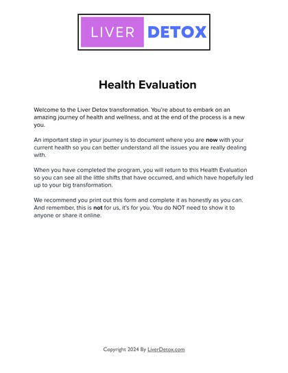 Health evaluation worksheet